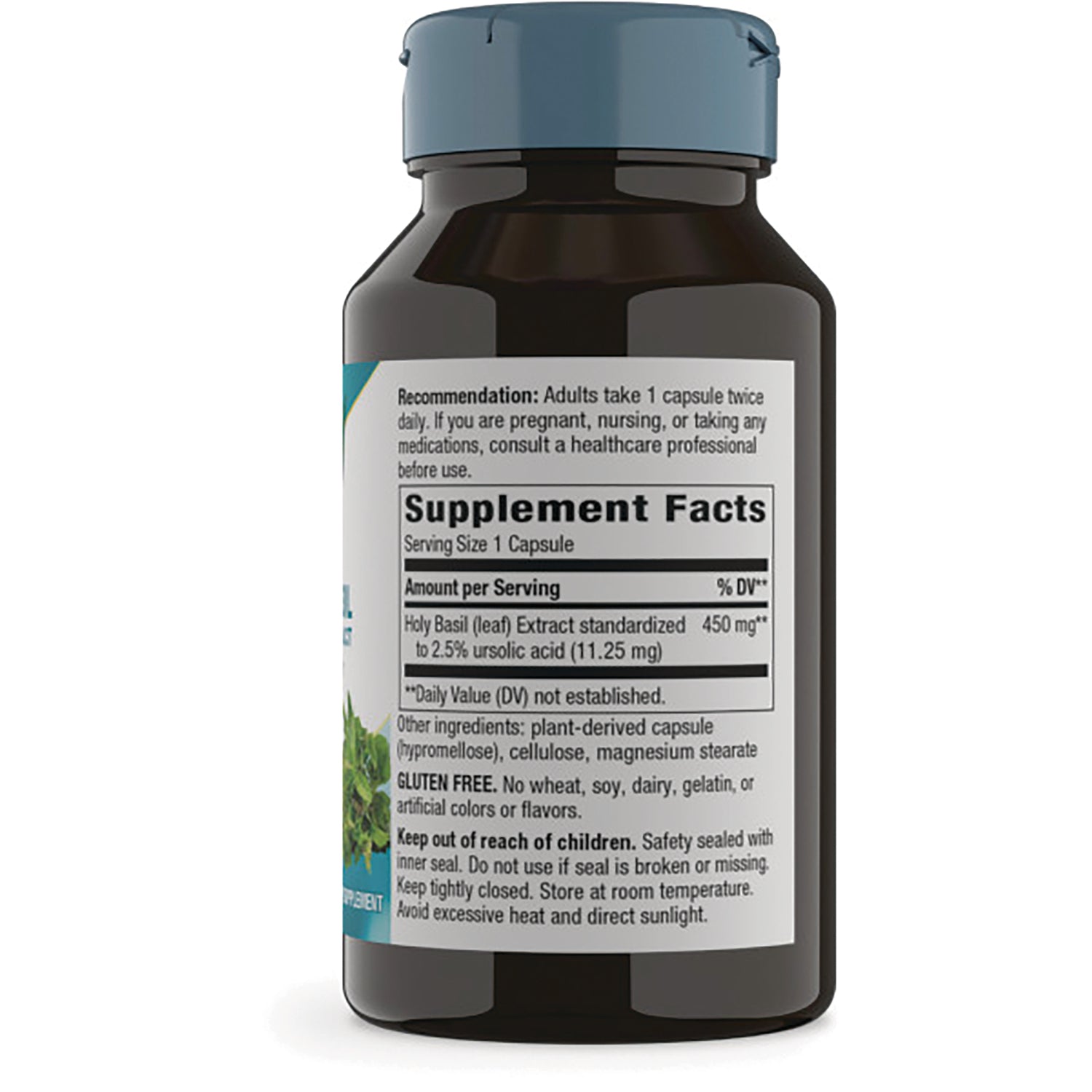 NW610 | Back of brown supplement bottle showing Supplement Facts panel, dosage recommendation, ingredients and gluten free statement