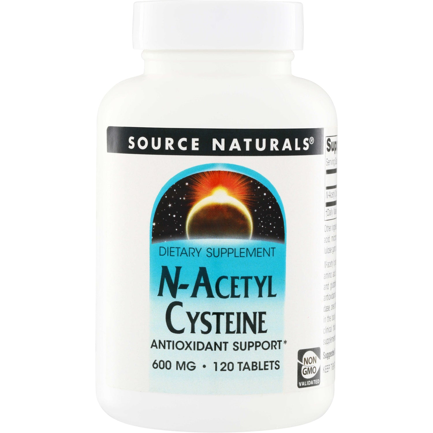 SN356 | Source Naturals N-Acetyl Cysteine dietary supplement, 600 mg, 120 tablets, Non-GMO validated