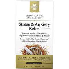 SLG371 | Solgar Ashwagandha and Saffron Stress & Anxiety Relief box, 30 tablets, non-GMO gluten & wheat free