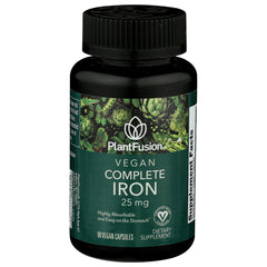 PFU026 | PlantFusion Vegan Complete Iron 25 mg supplement bottle front label showing 90 vegan capsules