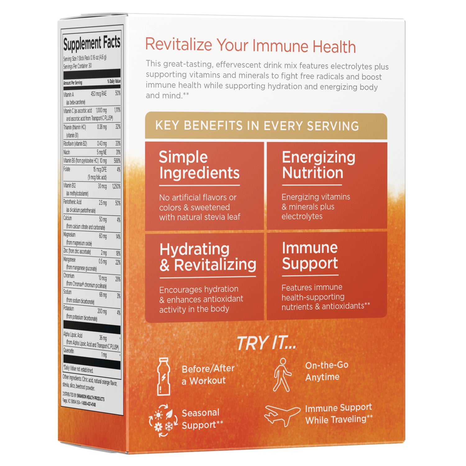 SWU781 | Swanson Energy C with Electrolytes stick pack, natural orange flavor