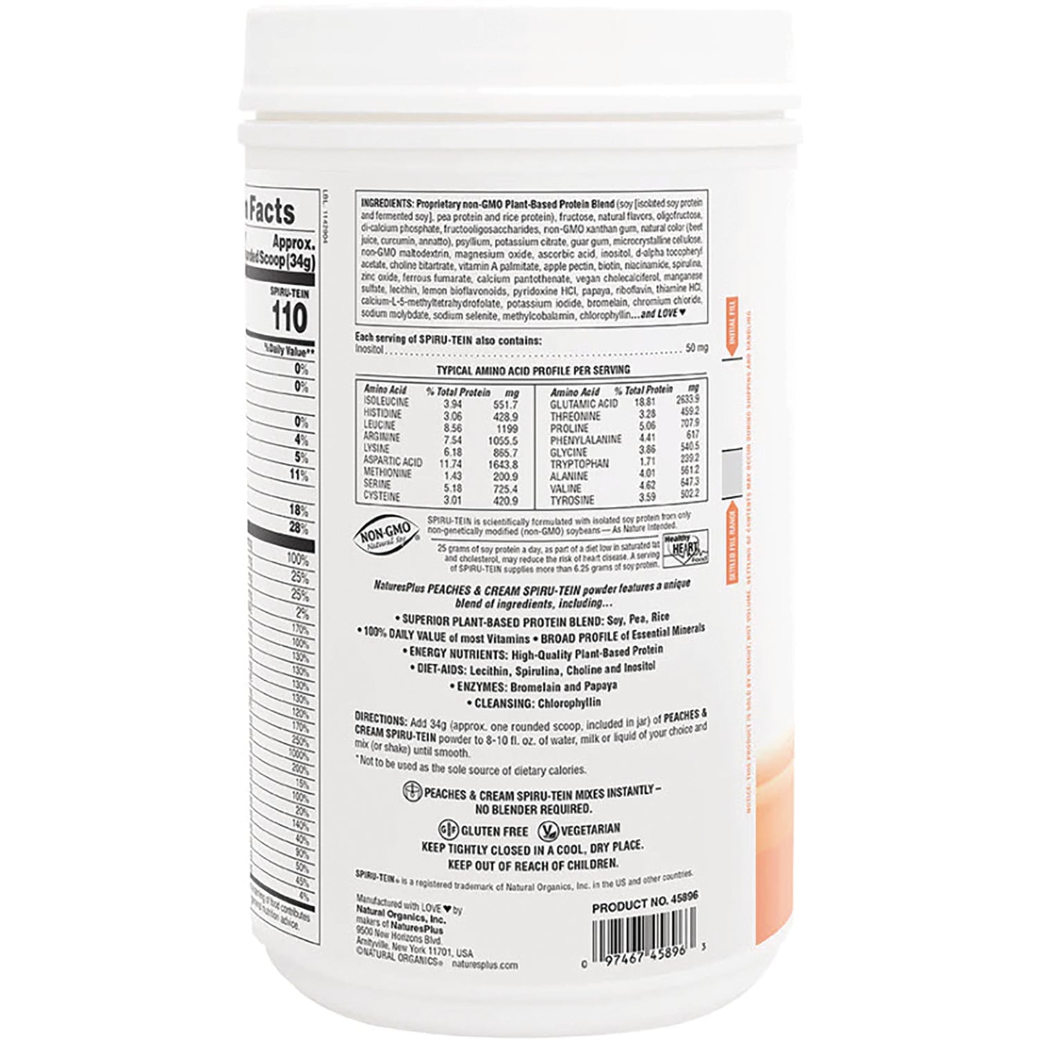 NTP087 | Back of supplement tub showing nutrition facts, ingredients and barcode