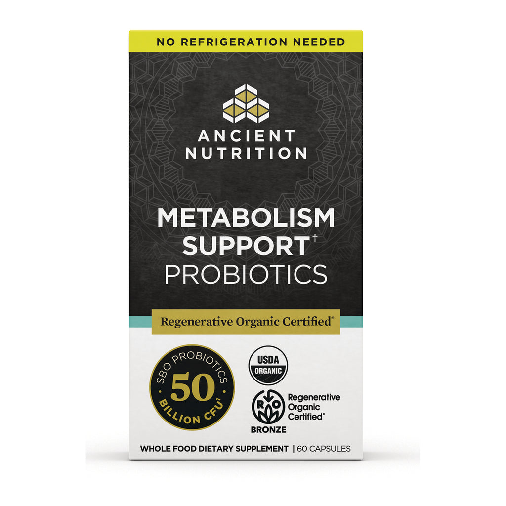 ATN137 | Ancient Nutrition Metabolism Support Probiotics box front, Regenerative Organic Certified, 50 billion CFU, 60 capsules - Thumbnail