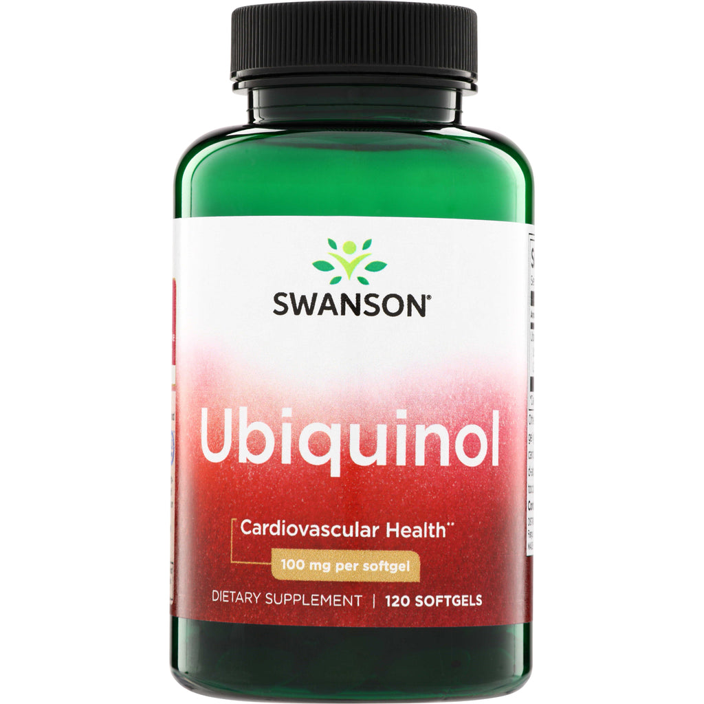 SWU937 | Swanson Ubiquinol supplement, 100 mg per softgel, 120 softgels, bottle front label with Cardiovascular Health text - Thumbnail