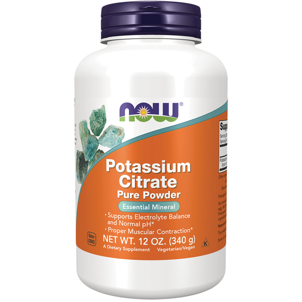 NWF1374 | NOW Potassium Citrate Pure Powder supplement bottle, 12 oz white container with orange label - Thumbnail