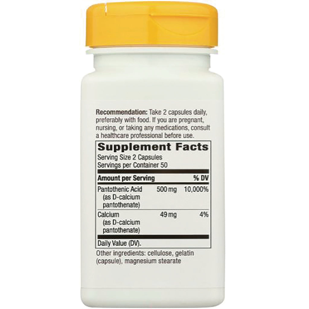 NW941 | Bottle back showing Supplement Facts panel, serving size, pantothenic acid 500 mg and other ingredients - Thumbnail