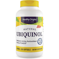 HRG082 | Healthy Origins Natural Ubiquinol 200 mg 150 softgels dietary supplement bottle with yellow cap