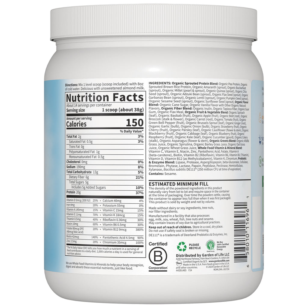 GLF159 | Back label showing Nutrition Facts panel, ingredients list, estimated minimum fill statement and barcode - Thumbnail