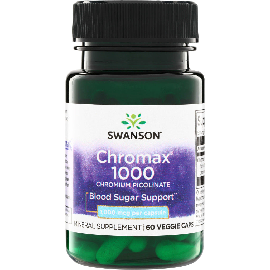 SWD083 | Swanson Chromax 1000 Chromium Picolinate bottle, Blood Sugar Support, 1,000 mcg per capsule, 60 veggie caps - Thumbnail