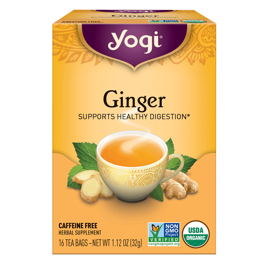 AHW007 | Yogi Ginger tea box showing a cup of tea, ginger root and the text \ - Thumbnail