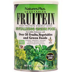 NTP153 | Natures Plus Vegetarian FRUTTEIN revitalizing green foods high protein energy shake can, natural tropical fruit flavor