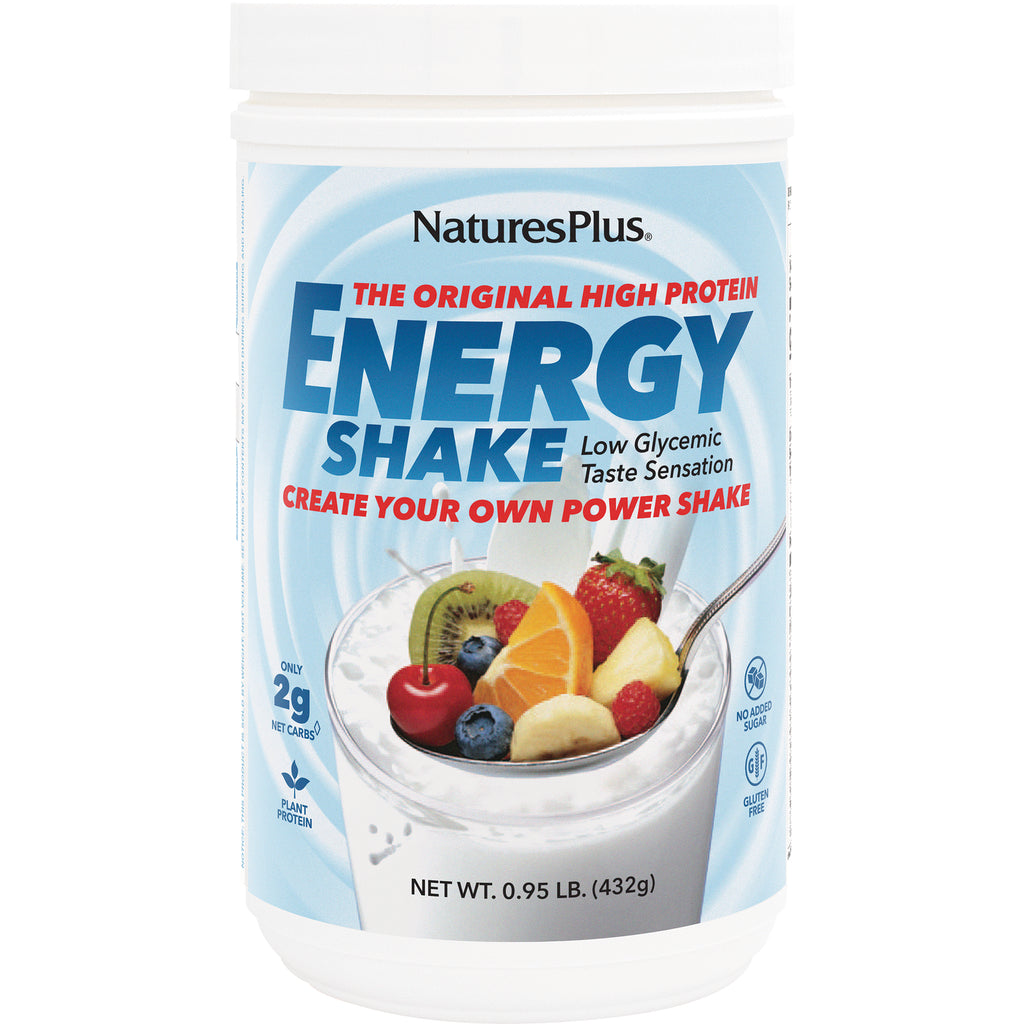 NTP052 | NaturesPlus Energy Shake powder container front label showing fruit-topped shake and net wt 0.95 lb (432g) - Thumbnail
