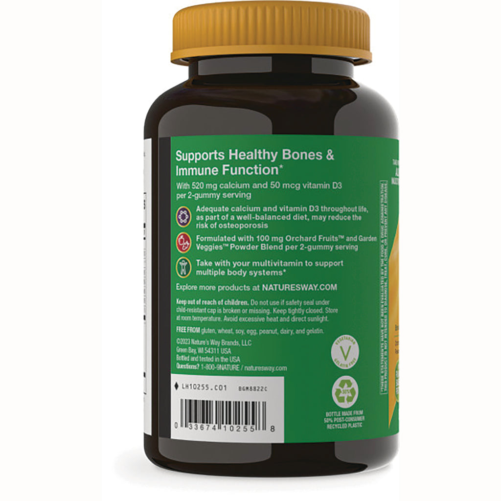 NW871 | Back of brown supplement bottle with green label reading Supports Healthy Bones & Immune Function, barcode visible - Thumbnail