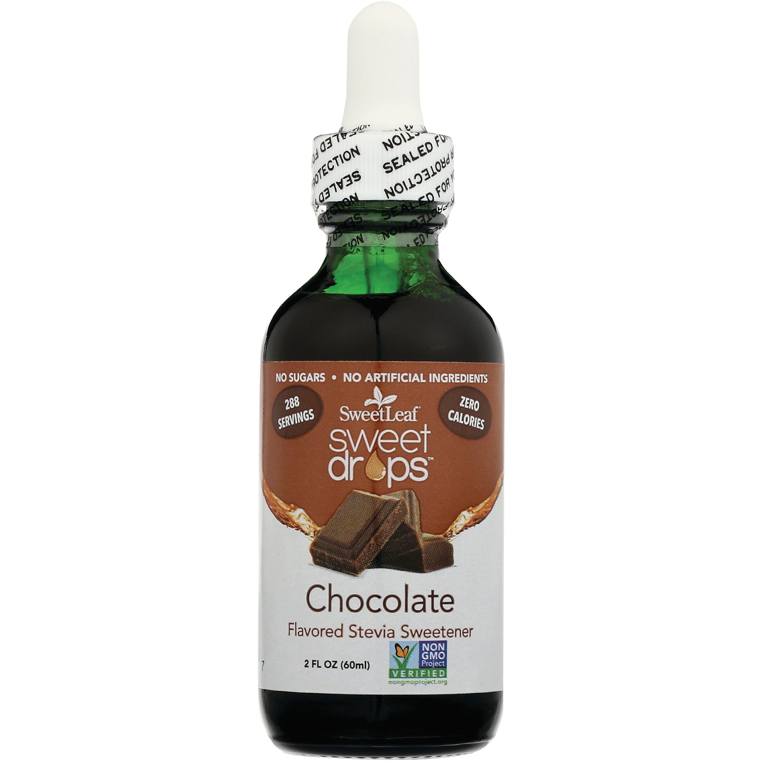 WA033 | SweetLeaf Sweet Drops Chocolate flavored stevia sweetener, 2 fl oz dropper bottle, Zero Calories, Non-GMO Verified