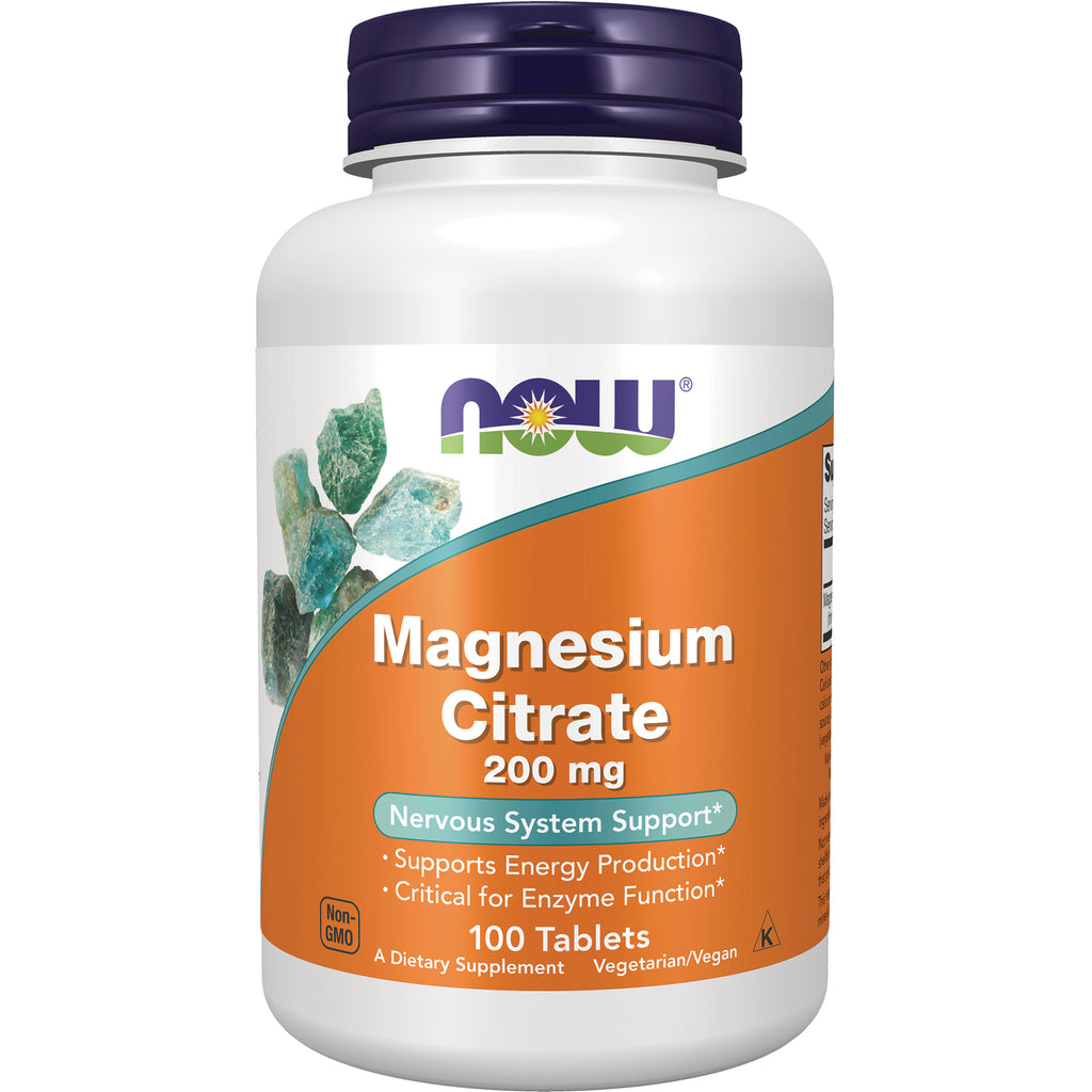 NWF065 | NOW Magnesium Citrate 200 mg bottle front label, 100 tablets - Thumbnail
