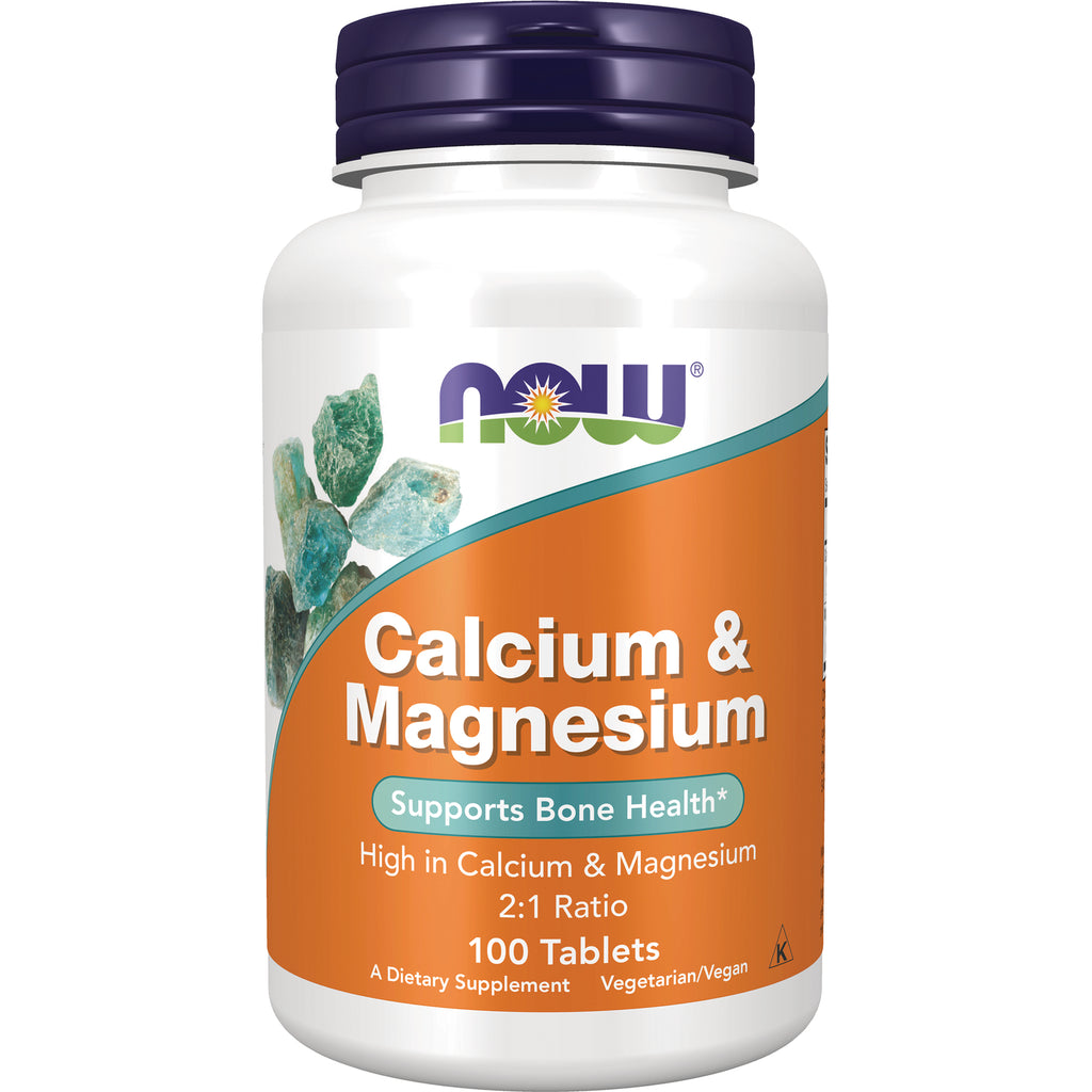 NWF593 | NOW Calcium & Magnesium supplement bottle with 100 tablets, supports bone health - Thumbnail