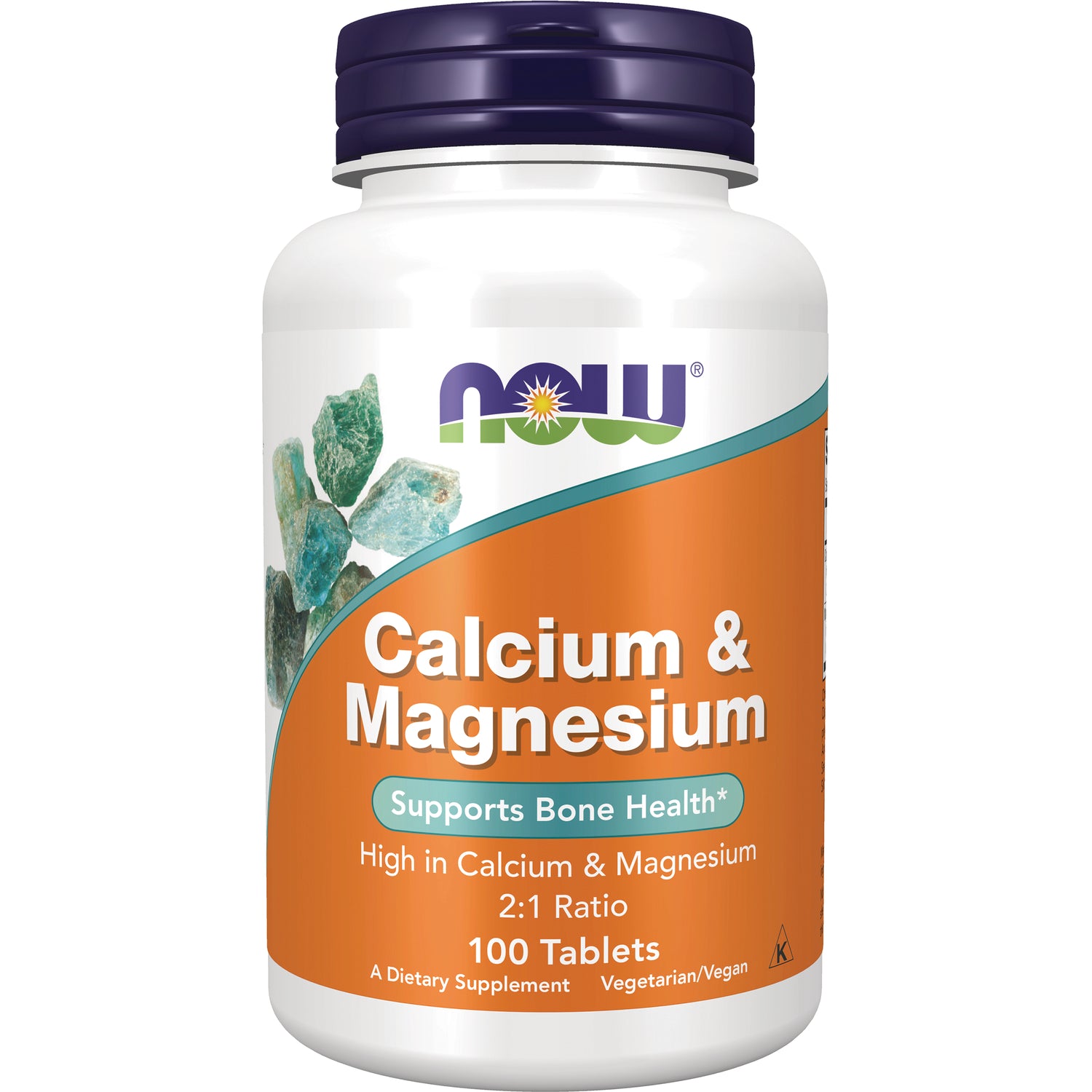 NWF593 | NOW Calcium & Magnesium supplement bottle with 100 tablets, supports bone health