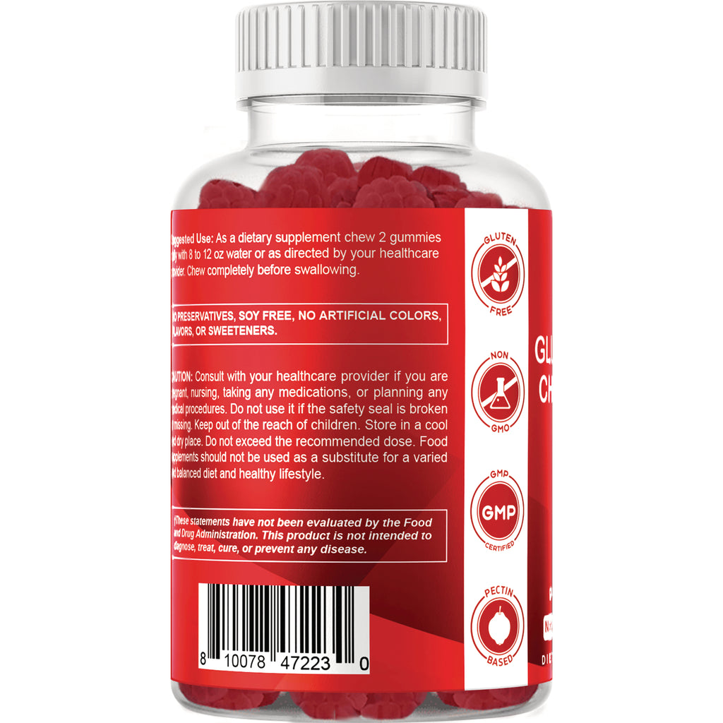 VAM020 | Back label of gummy supplement bottle with Gluten Free, Non GMO, GMP Certified, Pectin Based icons and barcode - Thumbnail