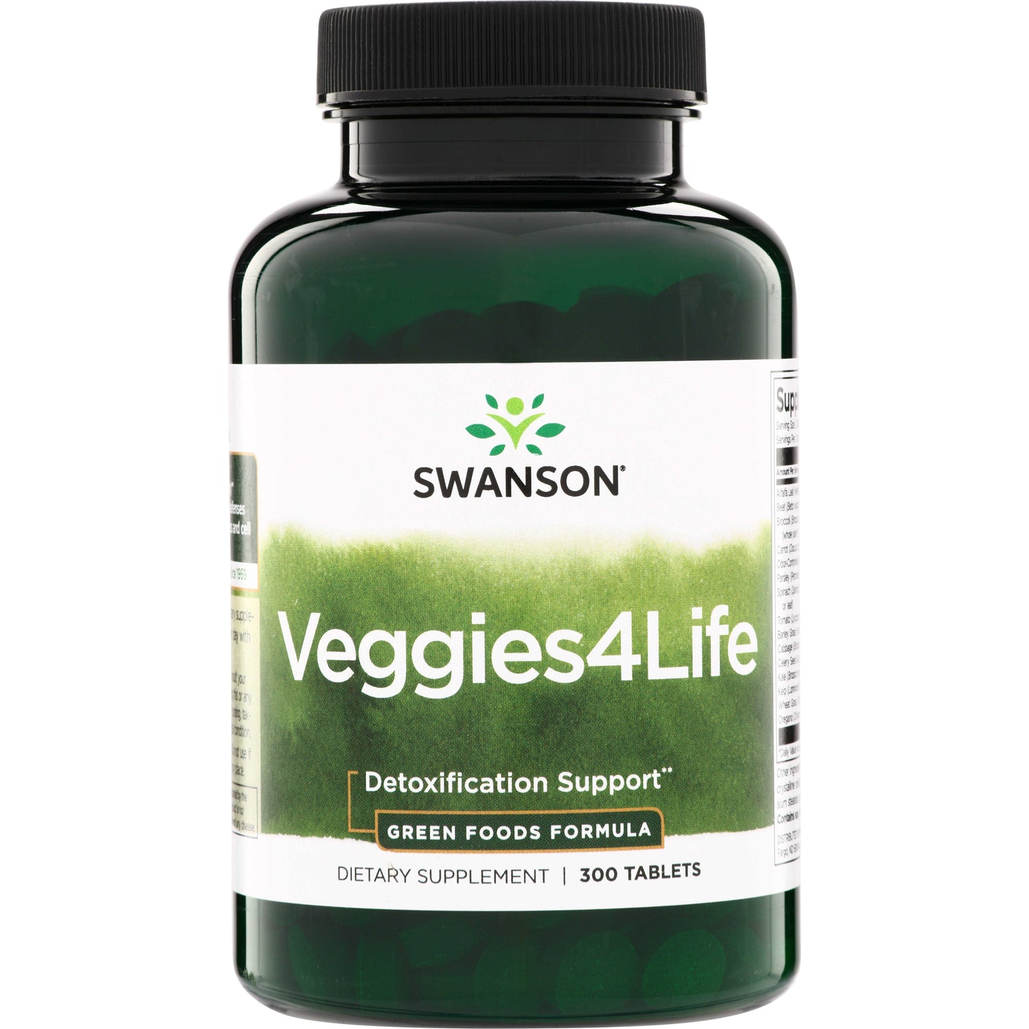 SWR016 | Swanson Veggies4Life dietary supplement, Detoxification Support, Green Foods Formula, 300 tablets bottle front