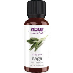 NWF632 | 1 fl oz amber bottle of NOW essential oils sage with sage leaves on label