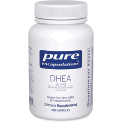 PRN013 | Pure Encapsulations DHEA 25 mg white supplement bottle, 180 capsules