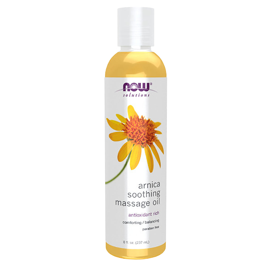 NWF429 | Arnica soothing massage oil bottle with yellow flower label, 8 fl oz - Thumbnail