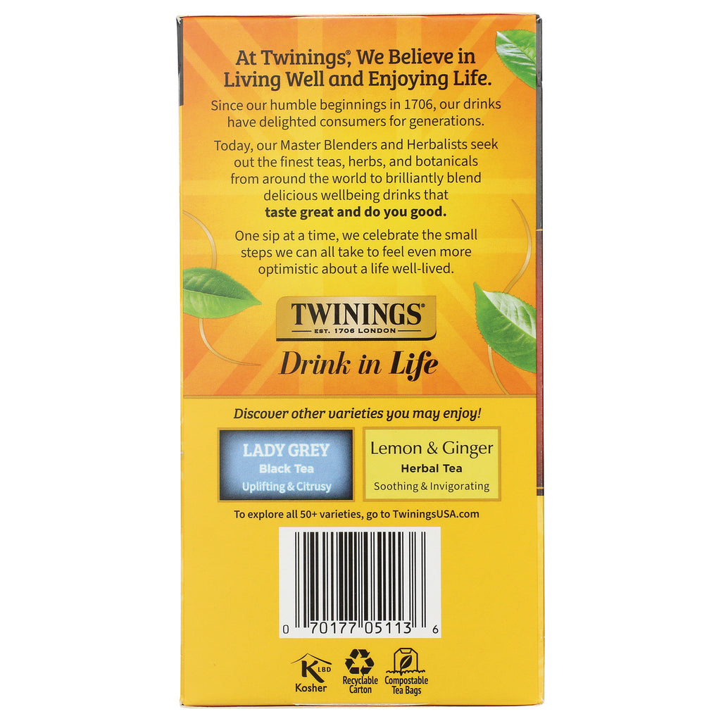 TWN002 | Back of Twinings tea box with Drink in Life message, varieties panel, barcode, and recycling icons - Thumbnail