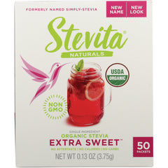 STV017 | Stevita Naturals Organic Stevia Extra Sweet, 50 packets; USDA Organic and Non-GMO