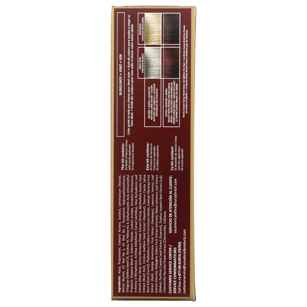 SUR022 | Back of Burgundy/Vino hair color box with color guide, ingredients, and customer service info - Thumbnail