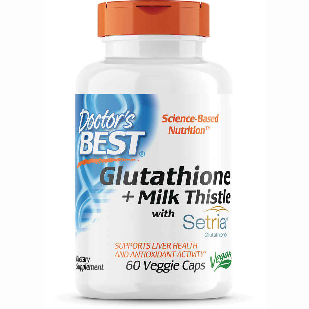DB298 | Doctor's Best Glutathione + Milk Thistle supplement bottle front, 60 veggie caps, vegan - Thumbnail