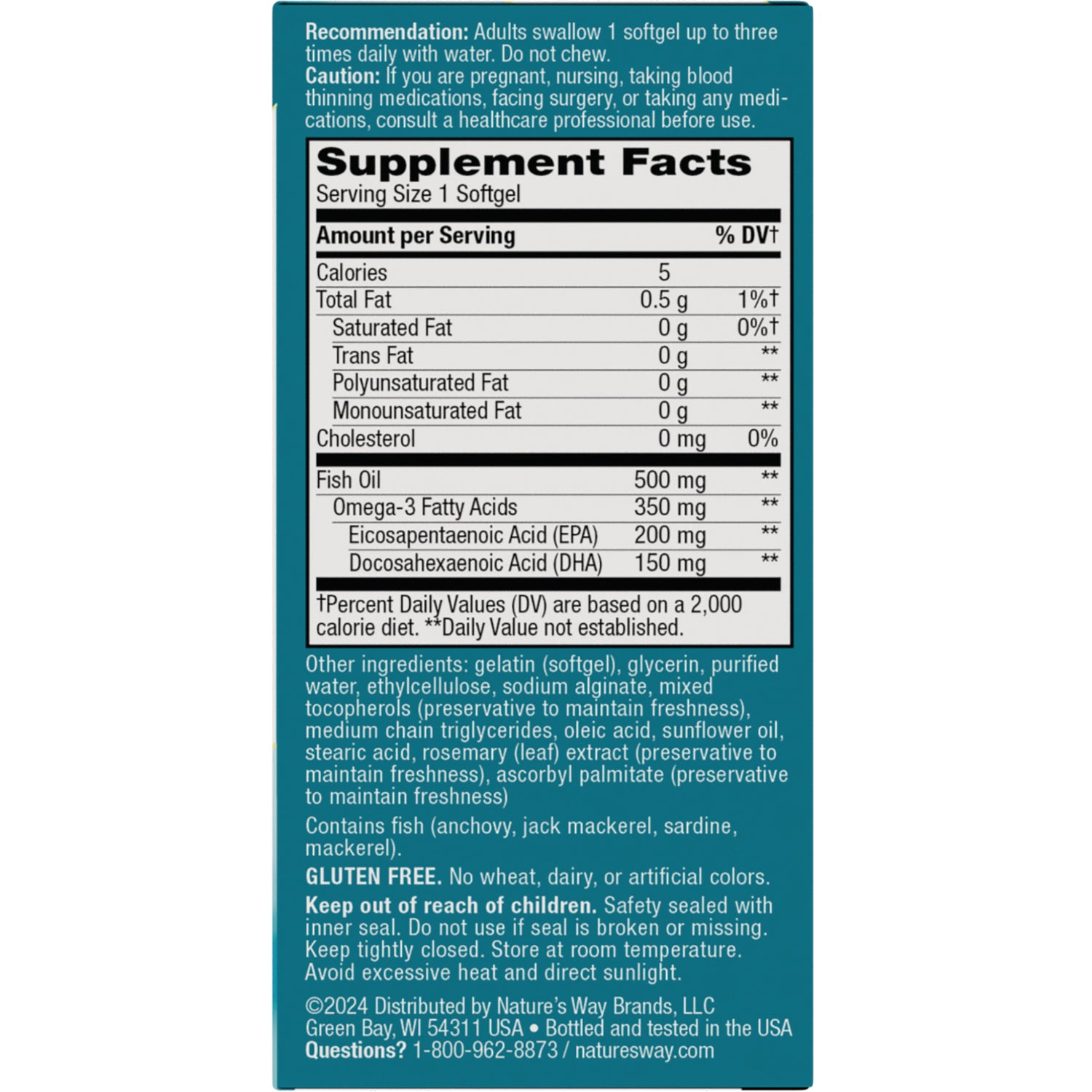 NW651 | back panel showing Supplement Facts table for fish oil (Serving Size 1 Softgel), other ingredients and warnings