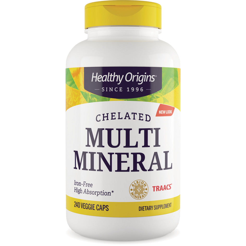 HRG196 | Healthy Origins chelated MULTI MINERAL bottle, front label showing 240 VEGGIE CAPS and Iron-Free High Absorption - Thumbnail