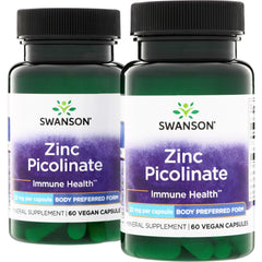 SW1805 | Swanson Zinc Picolinate bottles, Immune Health, 22 mg per capsule, 60 vegan capsules, Body Preferred Form