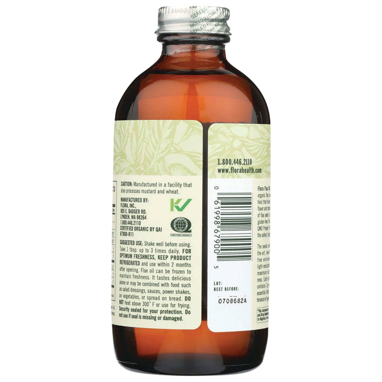 FL112 | back label of amber glass bottle showing ingredients, barcode, and usage directions