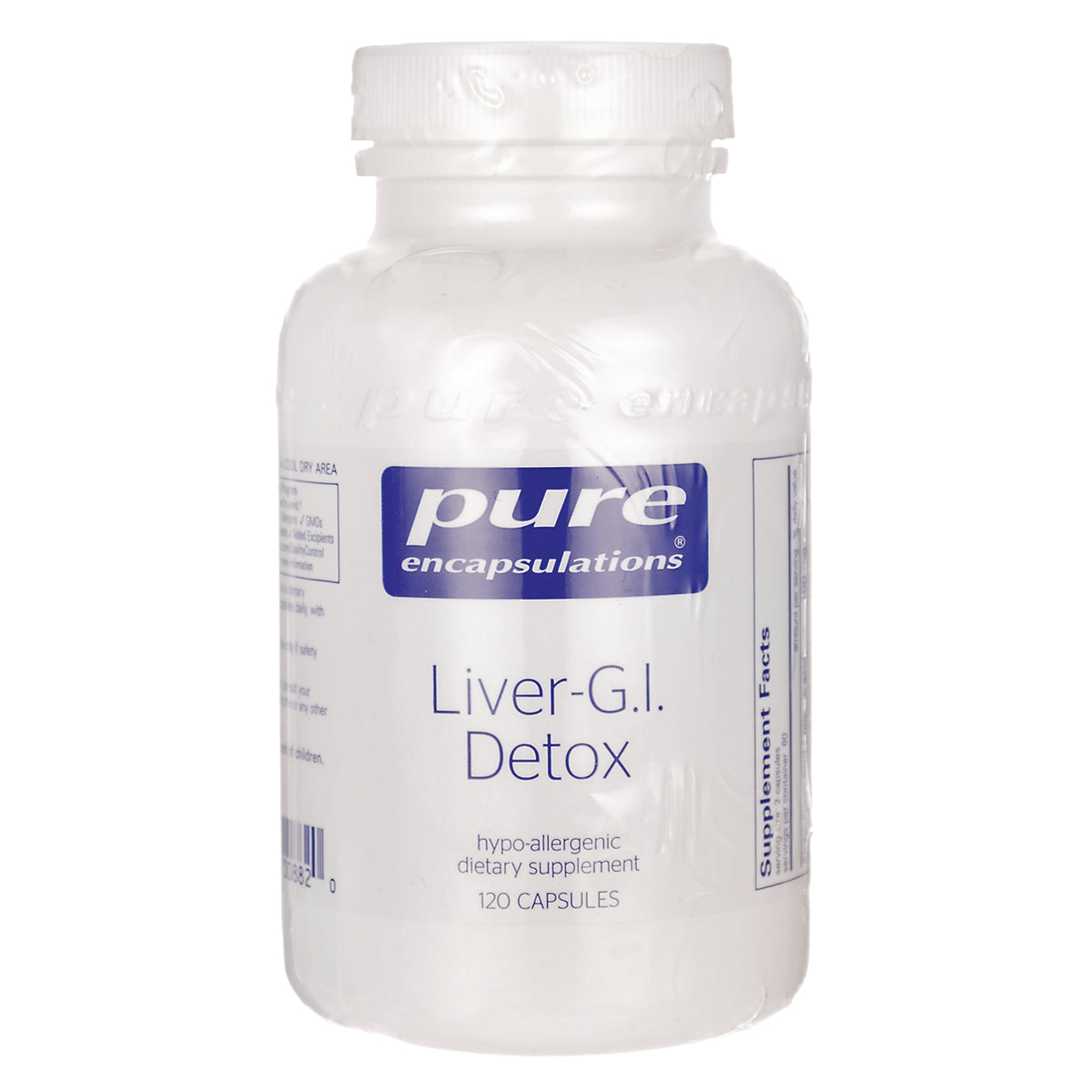 PRN088 | White Pure Encapsulations bottle labeled Liver-G.I. Detox hypo-allergenic dietary supplement 120 capsules