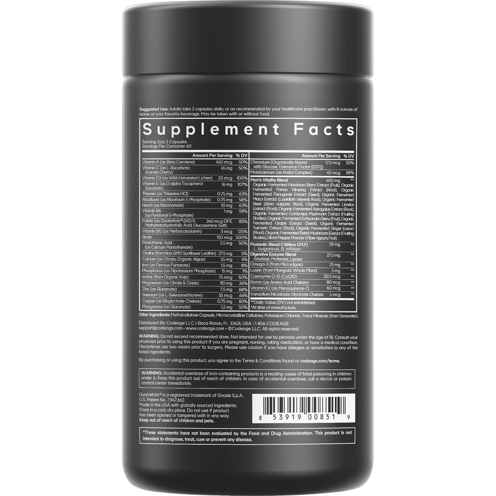 CDG015 | Back label showing Supplement Facts panel, ingredient list, warnings and barcode on black supplement bottle - Thumbnail