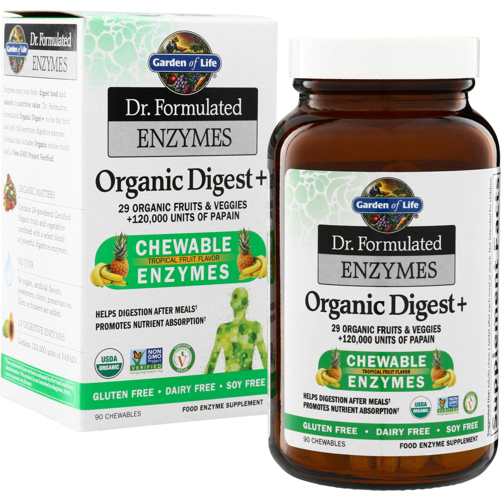 GLF206 | Garden of Life Dr. Formulated Enzymes Organic Digest+ Chewable Enzymes, Tropical Fruit Flavor, 90 chewables - Thumbnail