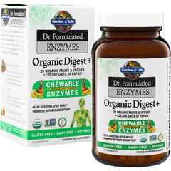 GLF206 | Garden of Life Dr. Formulated Enzymes Organic Digest+ Chewable Enzymes, Tropical Fruit Flavor, 90 chewables