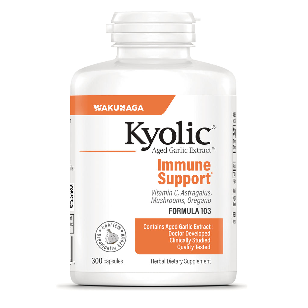 KY148 | Kyolic Immune Support aged garlic extract bottle with white label, 300 capsules, Formula 103 - Thumbnail