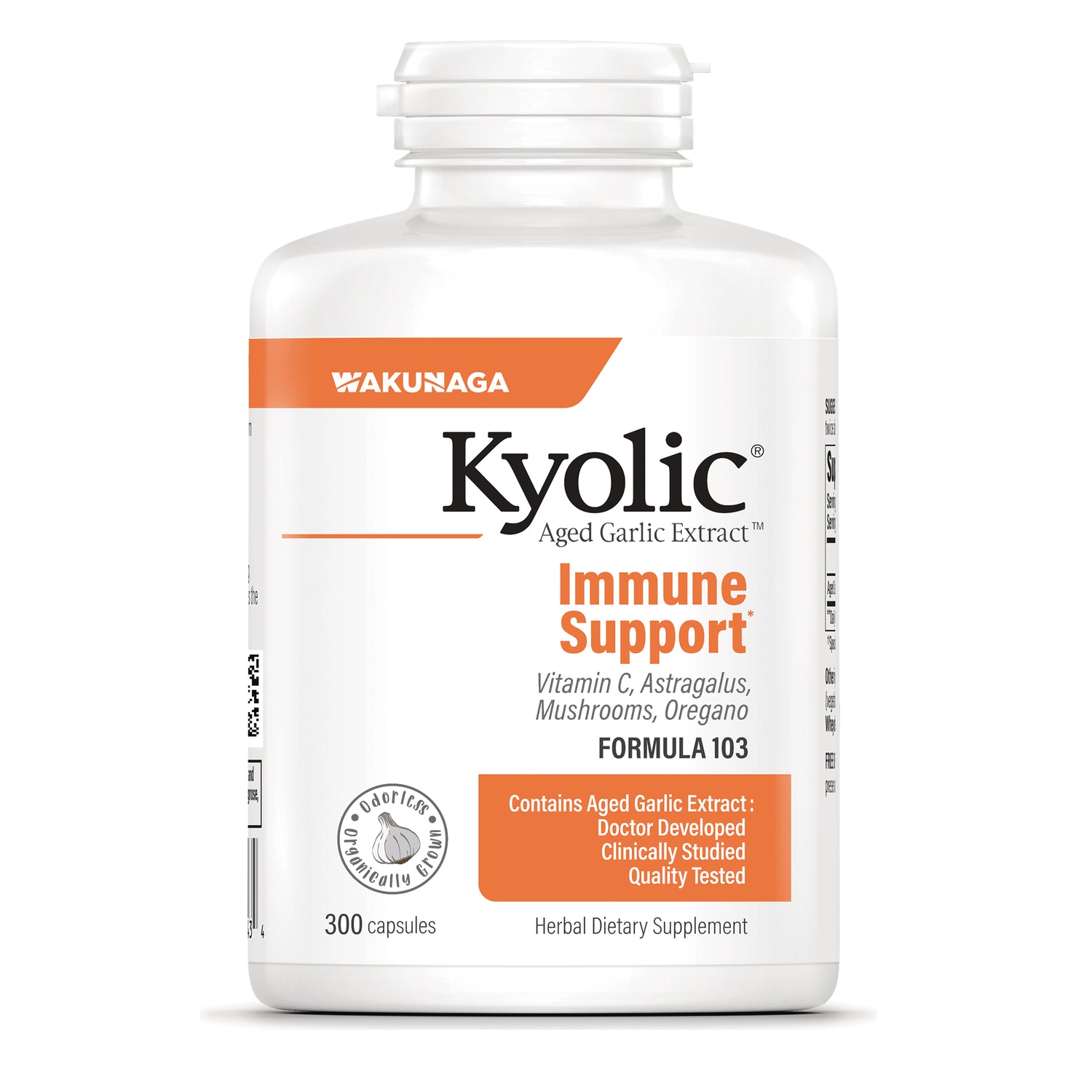 KY148 | Kyolic Immune Support aged garlic extract bottle with white label, 300 capsules, Formula 103