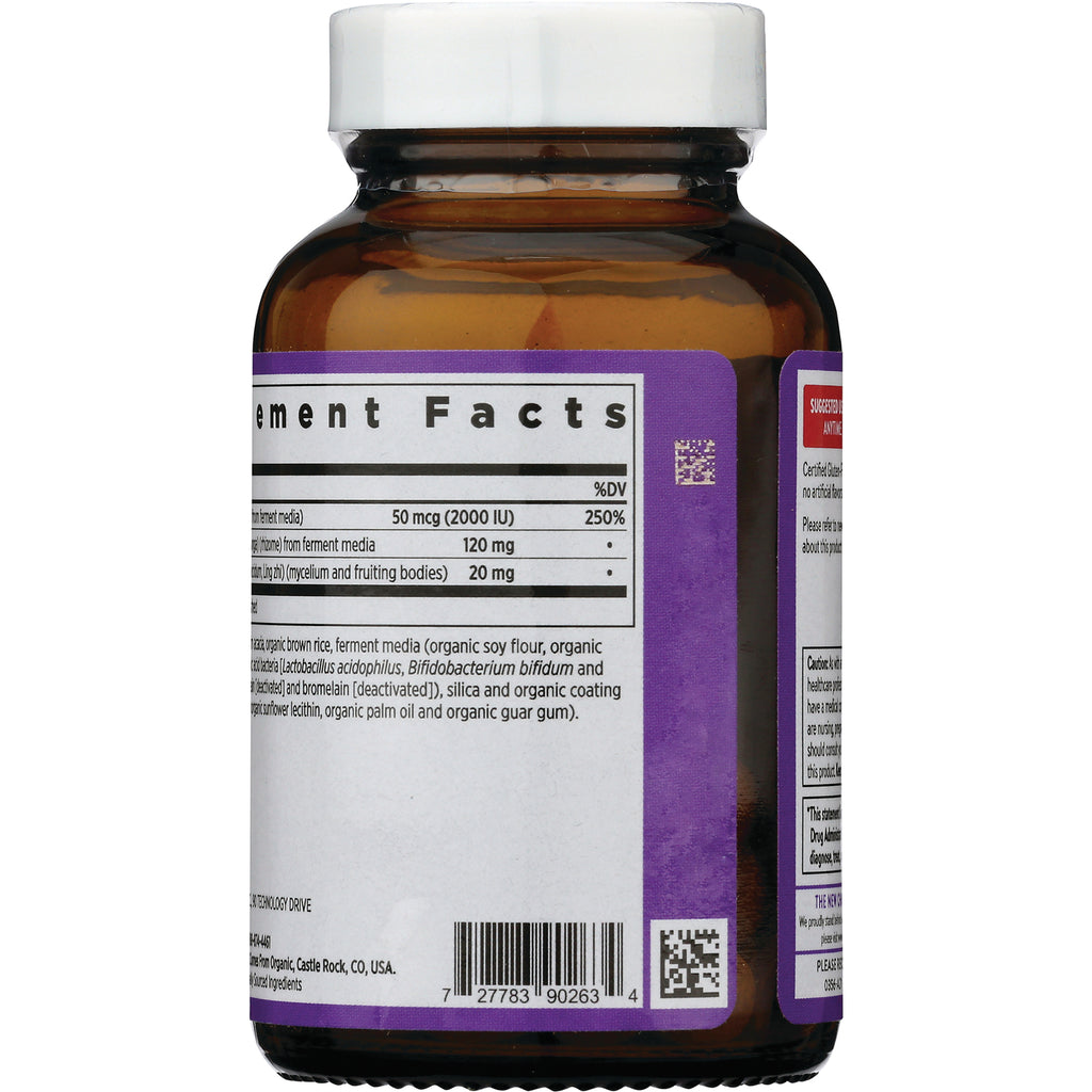 NWC342 | Back of amber supplement bottle showing Supplement Facts panel, ingredients and barcode on purple label - Thumbnail