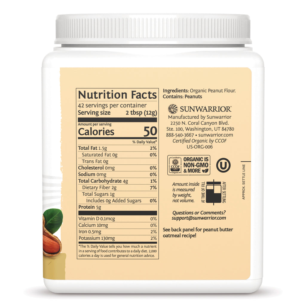 SNW067 | Back label with Nutrition Facts (50 calories per 2 tbsp), ingredients: organic peanut flour, certification icons - Thumbnail