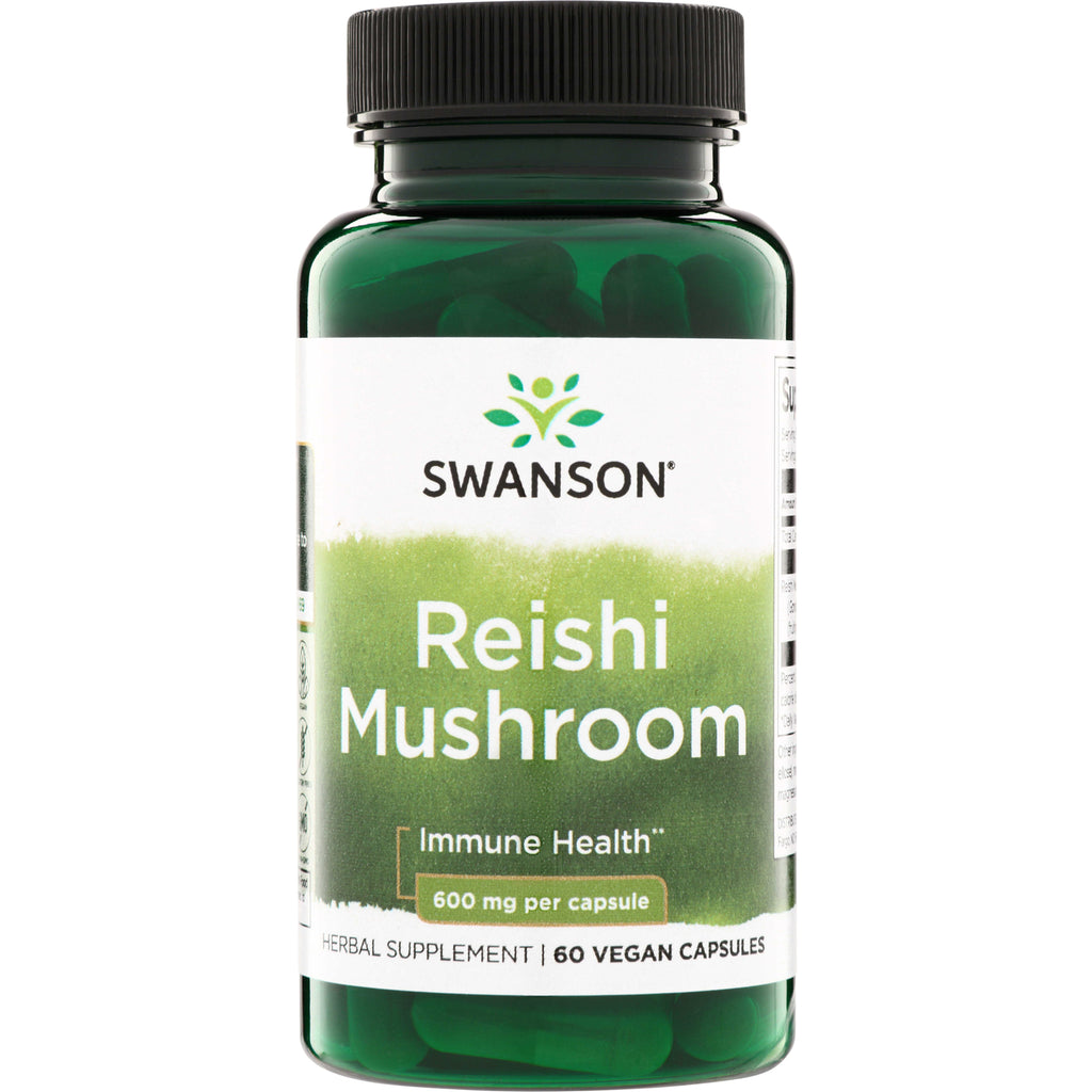 SW1444 | Swanson Reishi Mushroom supplement bottle, Immune Health, 600 mg per capsule, 60 vegan capsules - Thumbnail