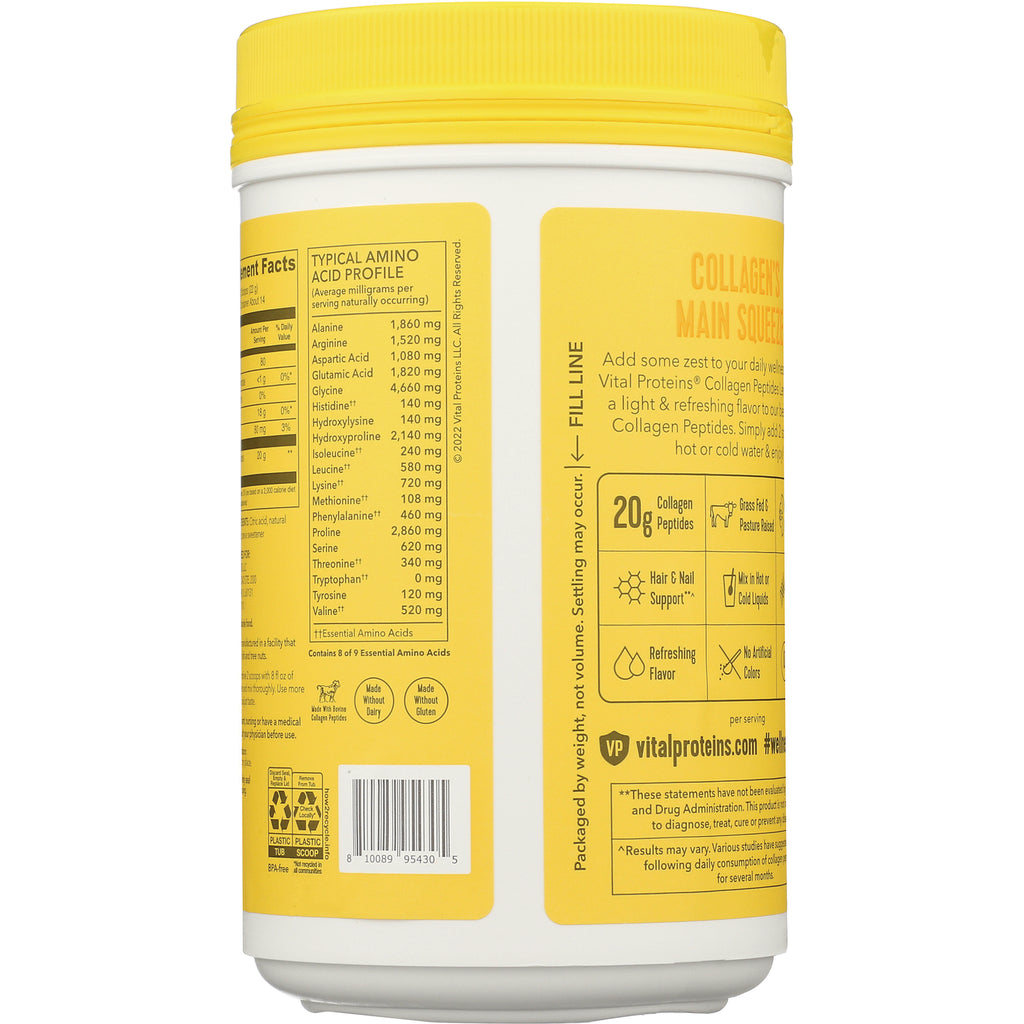 VPR054 | Back label with amino acid profile, 20 g collagen peptides callouts, barcode, and usage icons - Thumbnail