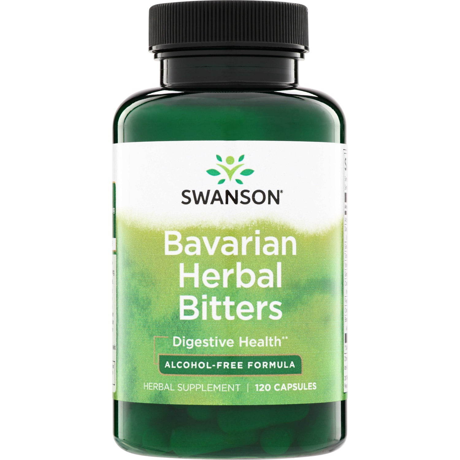 SWU1044 | Swanson Bavarian Herbal Bitters supplement bottle, Digestive Health, Alcohol-Free Formula, 120 capsules