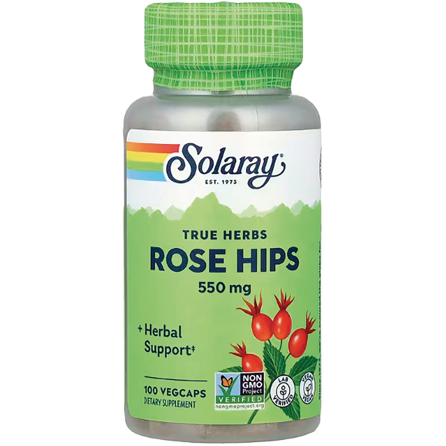 SLR401 | Solaray True Herbs Rose Hips 550 mg bottle, 100 vegcaps supplement