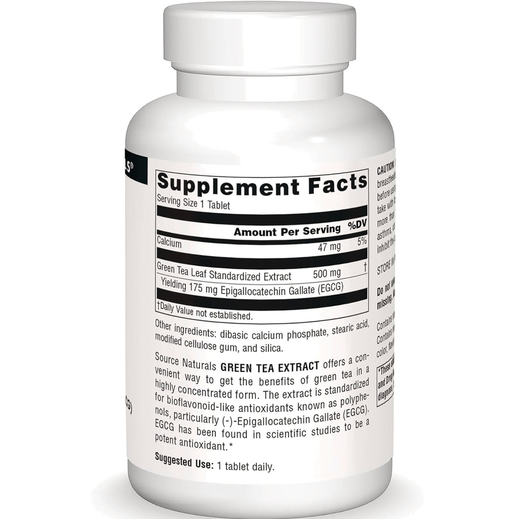 SN113 | Supplement Facts panel for green tea extract tablets, serving size 1 tablet - Thumbnail