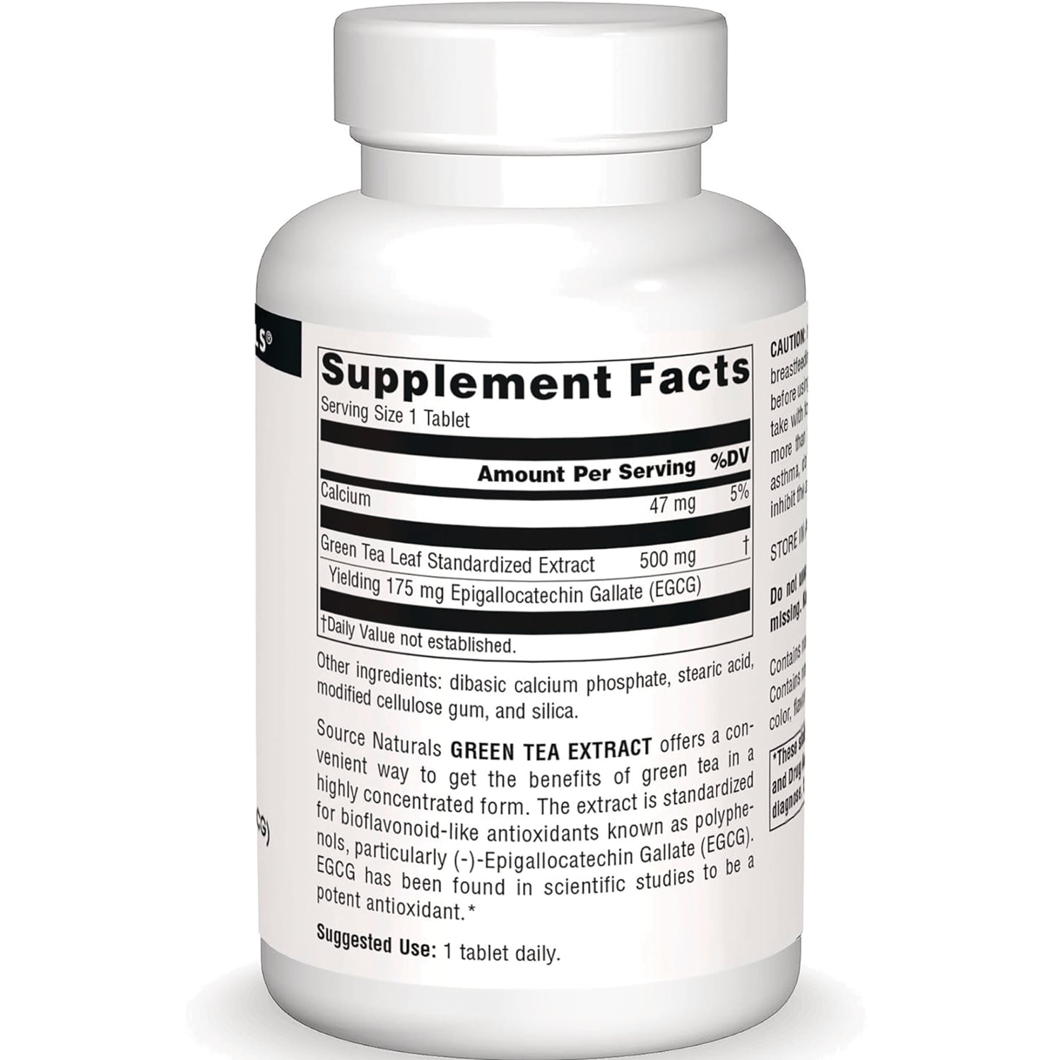 SN113 | Supplement Facts panel for green tea extract tablets, serving size 1 tablet