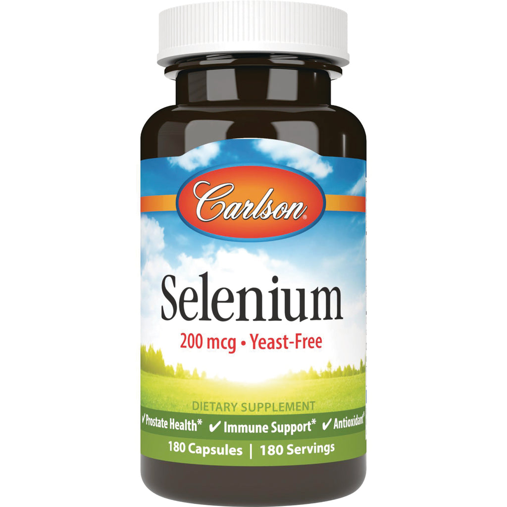 CSN143 | Carlson Selenium supplement bottle, front label reading Selenium 200 mcg Yeast-Free, 180 capsules - Thumbnail