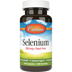 CSN143 | Carlson Selenium supplement bottle, front label reading Selenium 200 mcg Yeast-Free, 180 capsules
